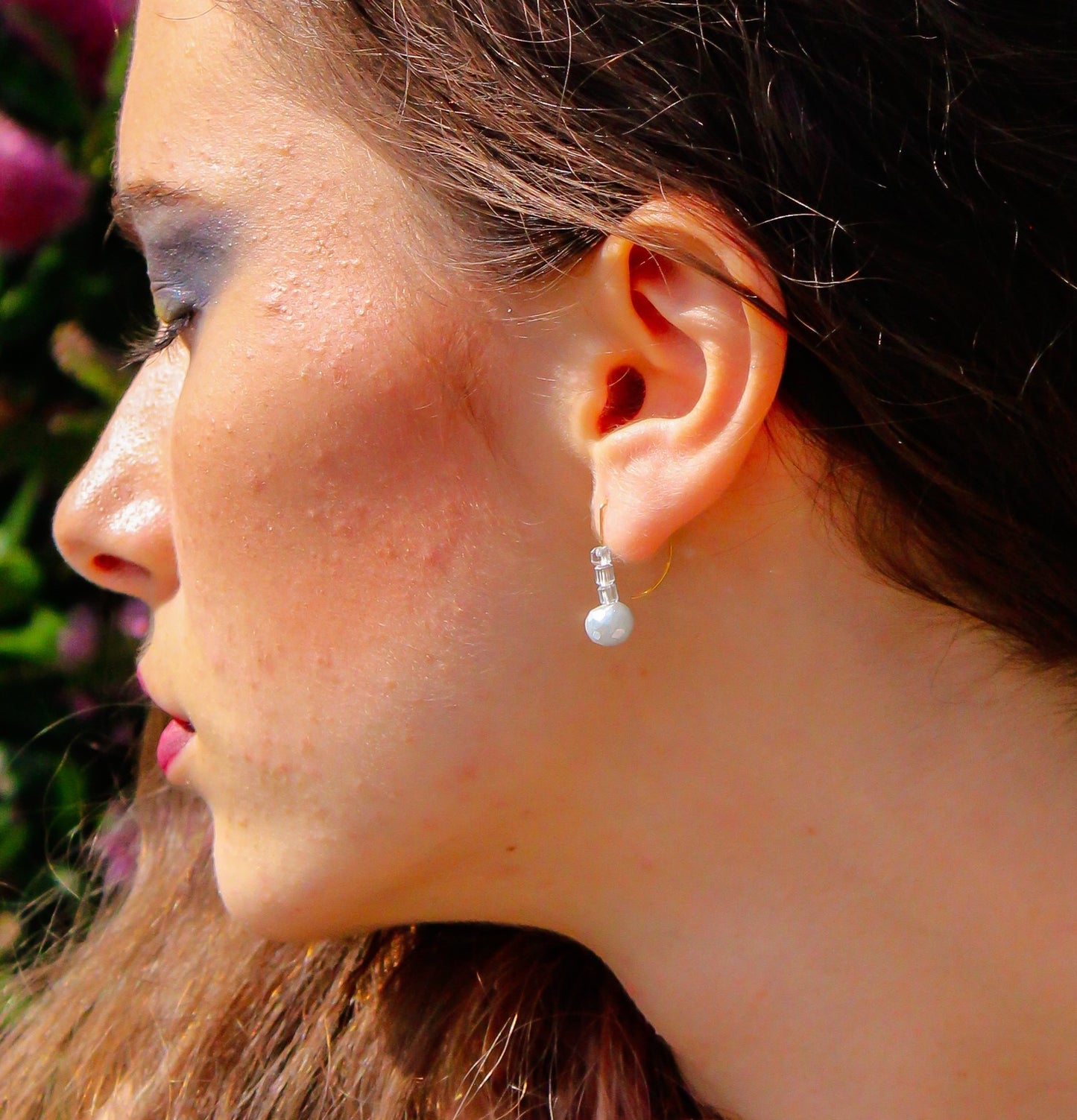 Short Curve Earrings with Drop Gems and Pyrite