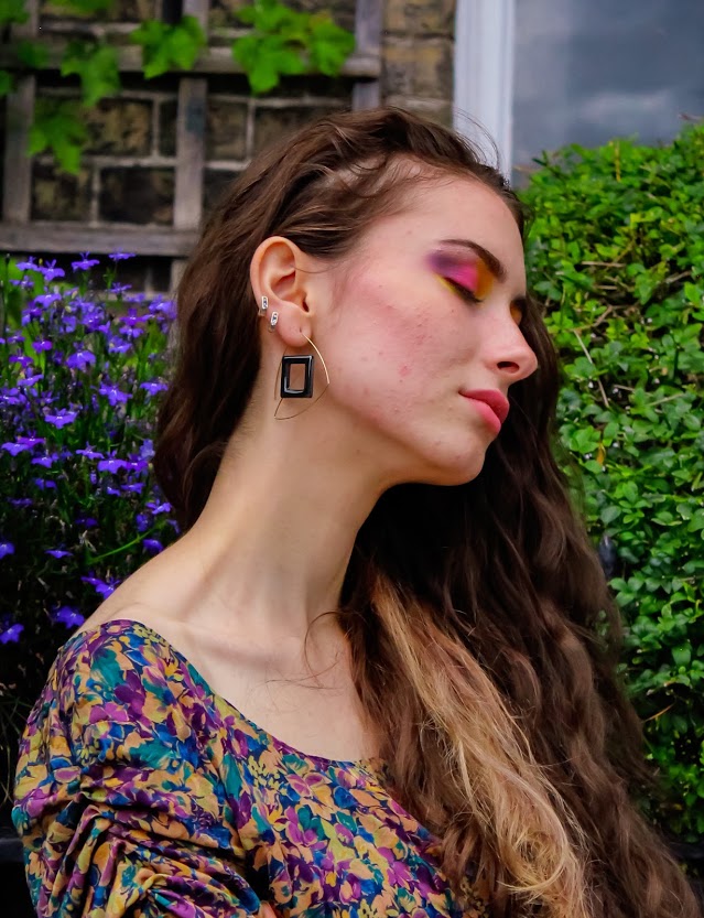 Large Asymmetric Earrings with Flat Hematite Squares