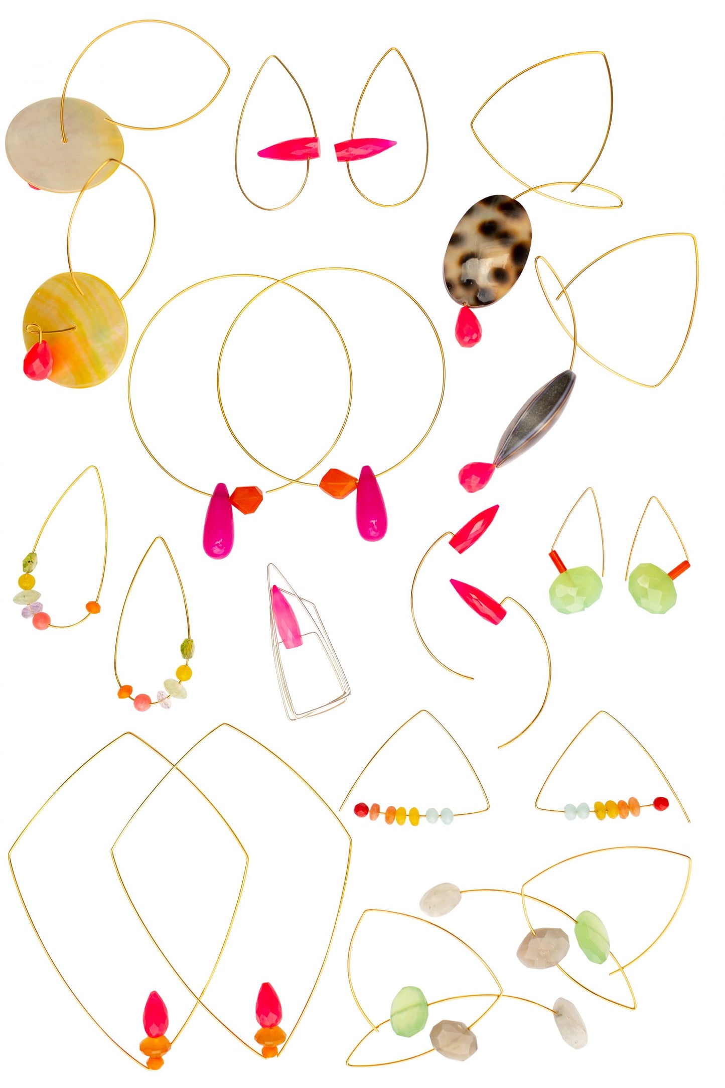 Petite Triangle Lobe Huggers with Orange Coral and Chartreuse Green Chalcedony