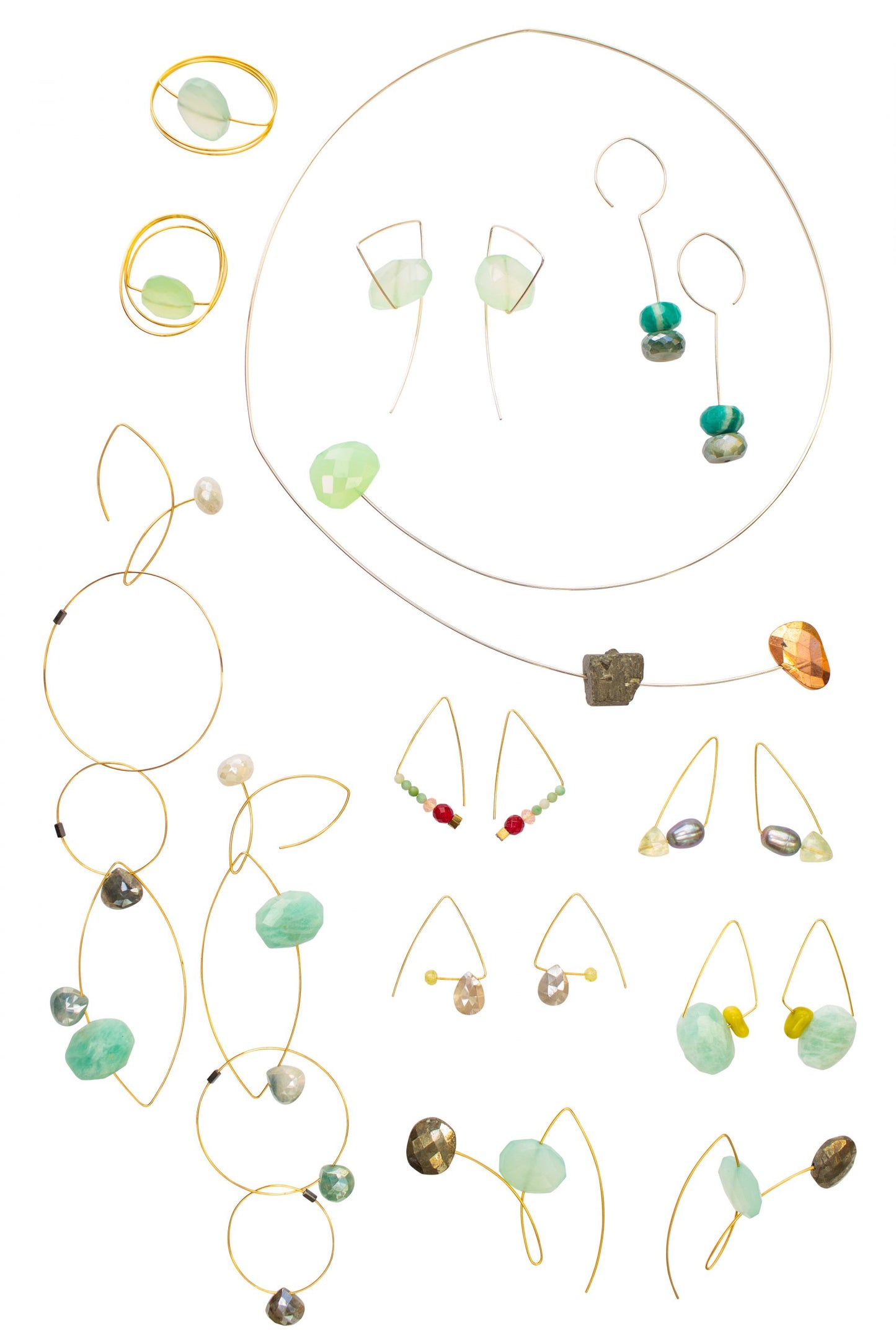 Petite Triangle Lobe Huggers with Soft Green Amazonite & Chartreuse Bamboo Coral