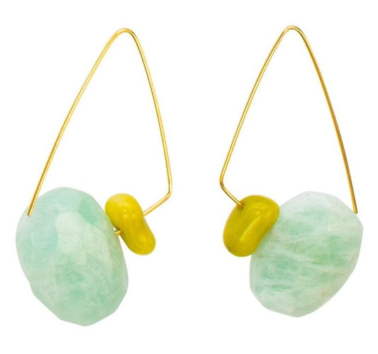 Petite Triangle Lobe Huggers with Soft Green Amazonite & Chartreuse Bamboo Coral