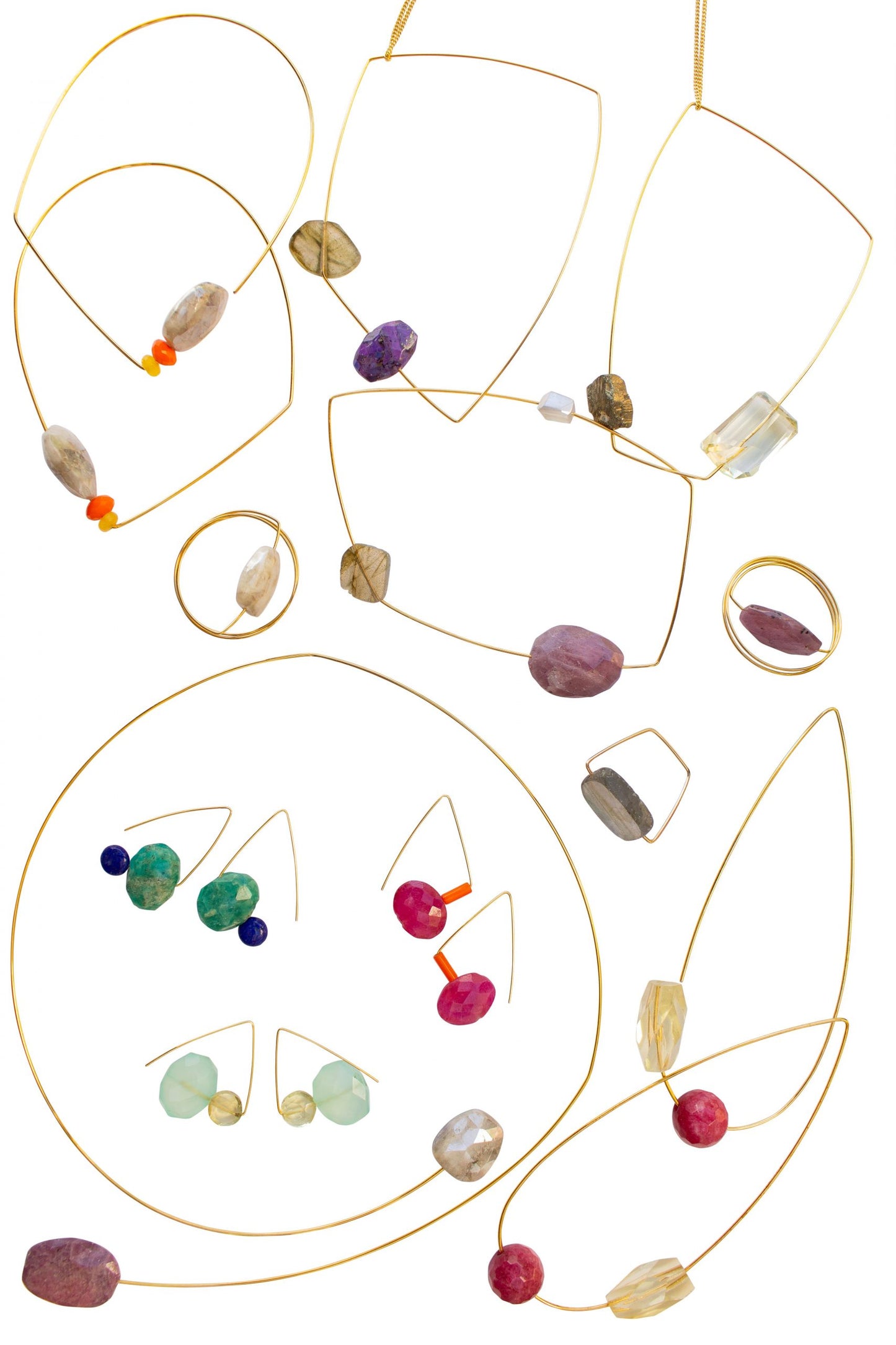 Petite Triangle Lobe Huggers with Amazonite & Lapis Lazuli