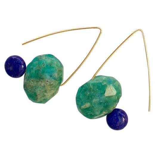 Petite Triangle Lobe Huggers with Amazonite & Lapis Lazuli