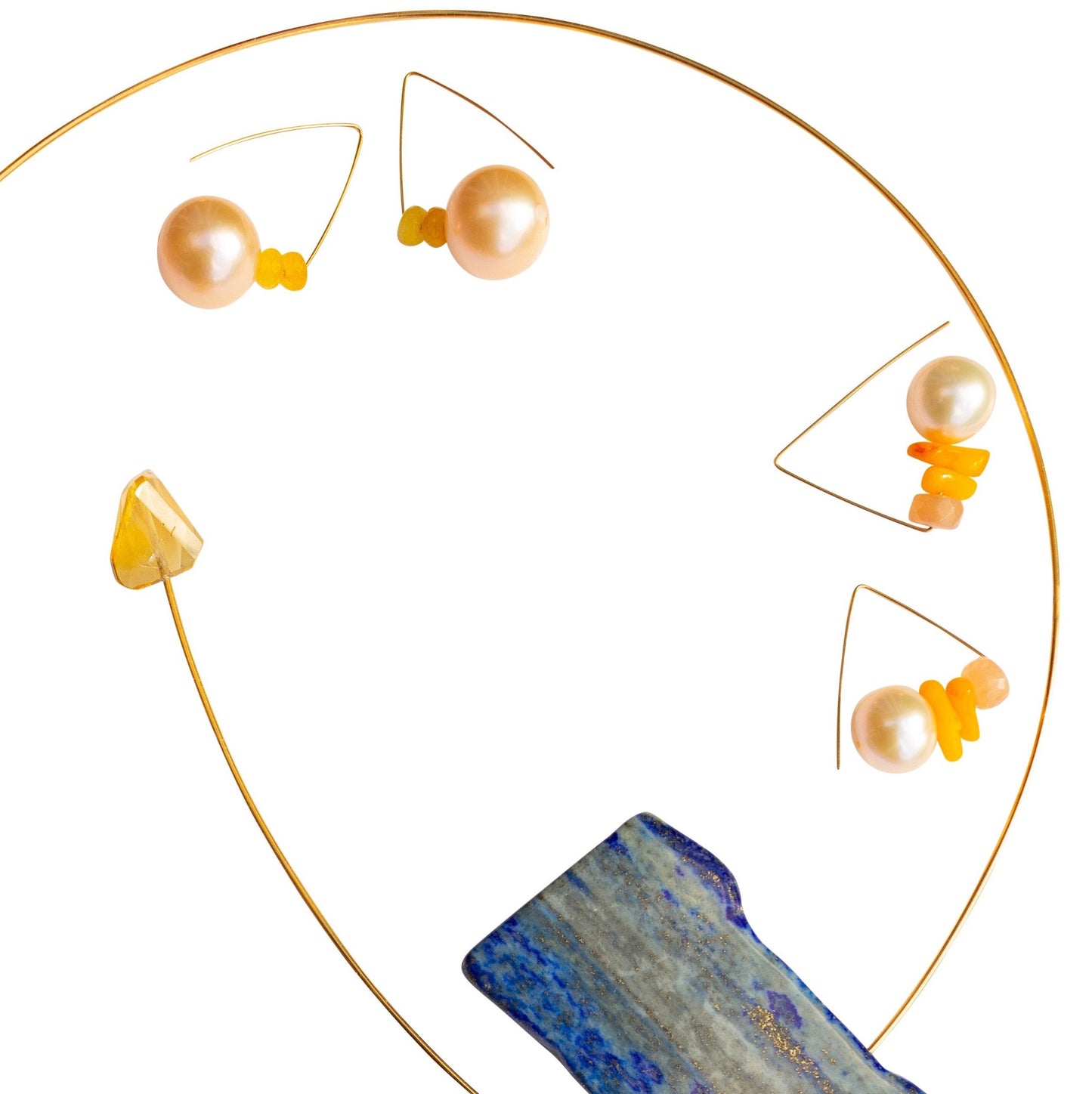 Petite Triangle Lobe Huggers with a choice of Freshwater Pearls and yoke yellow Heliodore