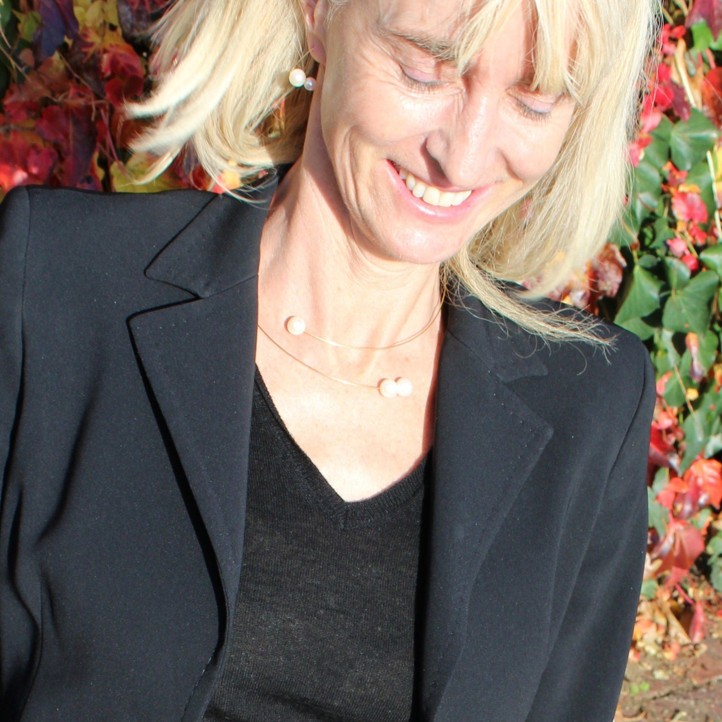 Round Asymmetric Neckwire with Round Freshwater Pearls