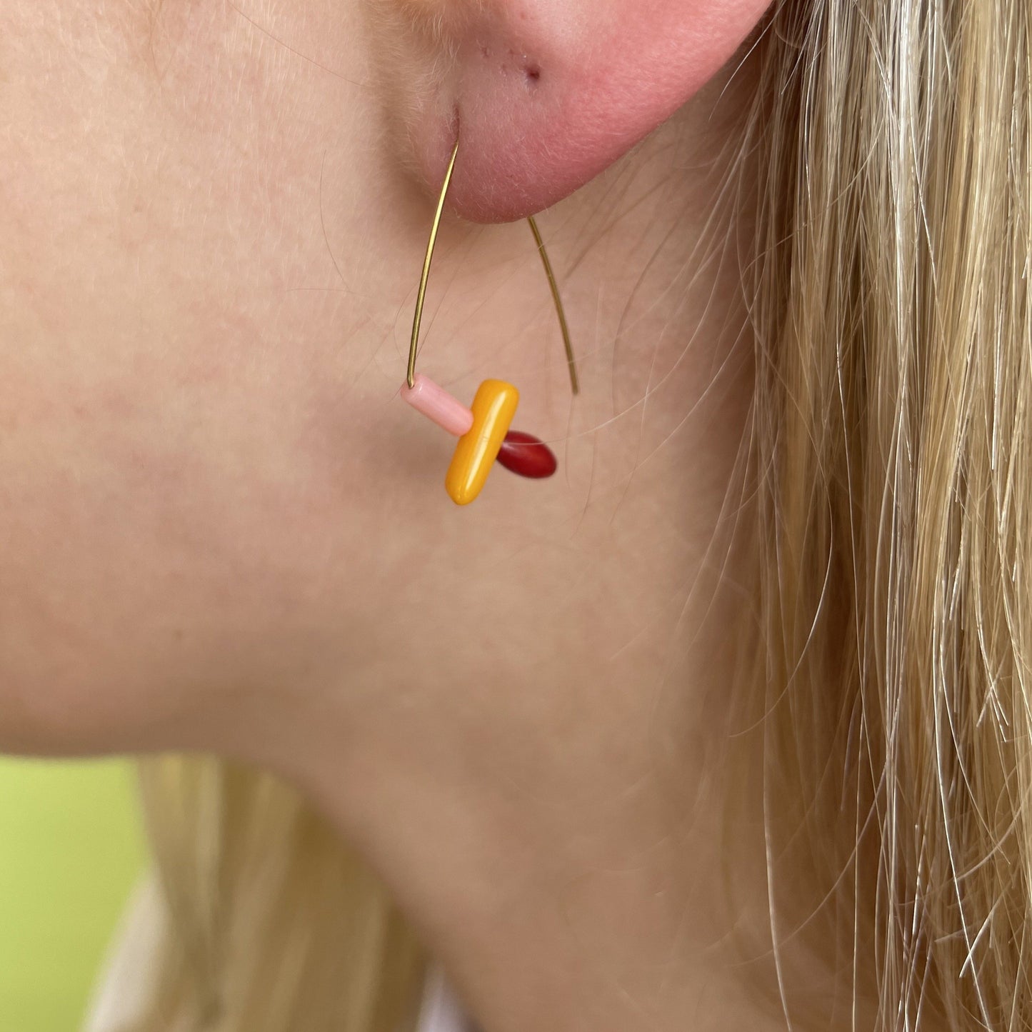 Petite Triangle Lobe Huggers with Peach Moonstone Small Oval and Round Beads