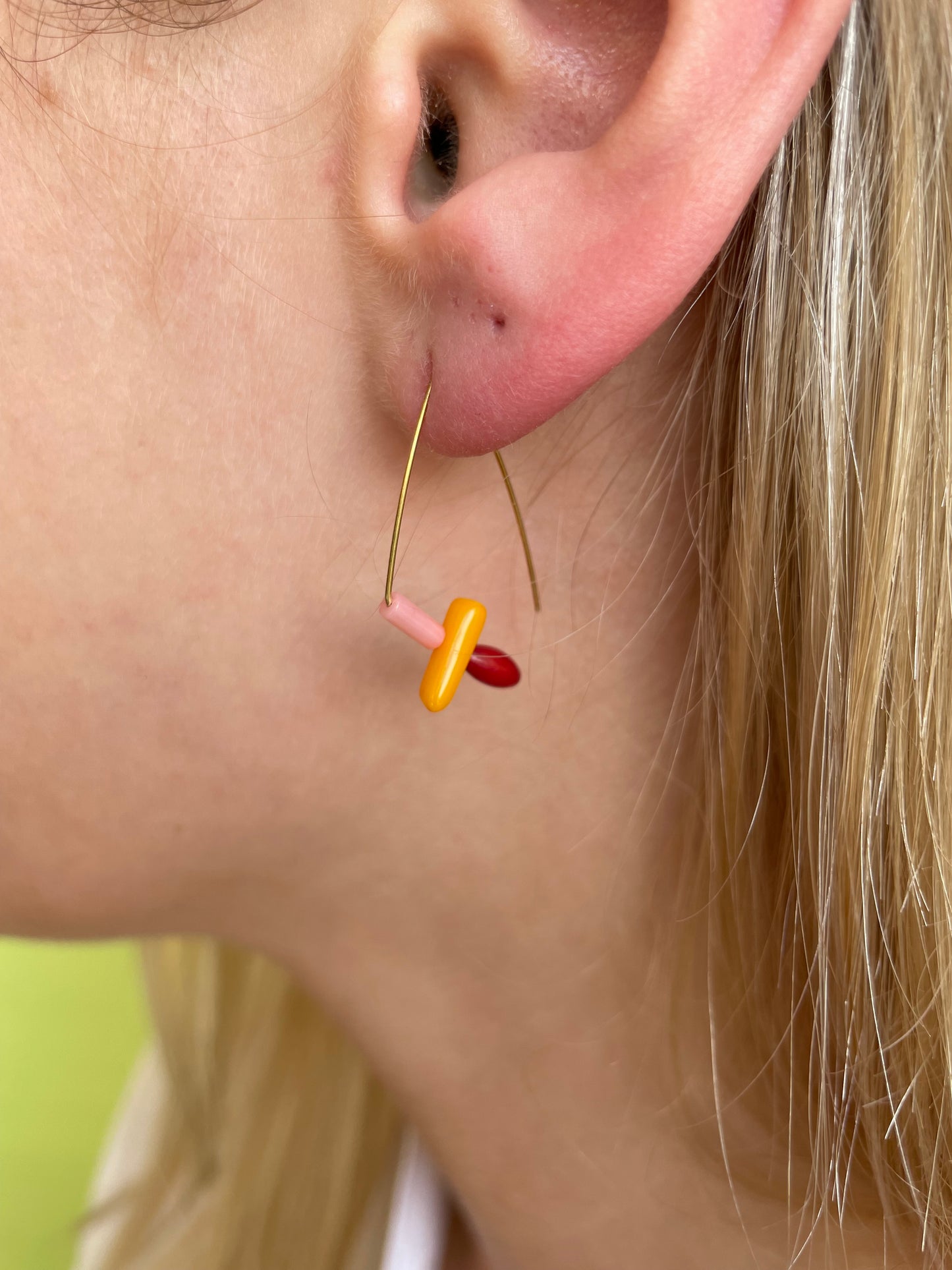 Petite Triangle Lobe Huggers with Peach Moonstone Small Oval and Round Beads