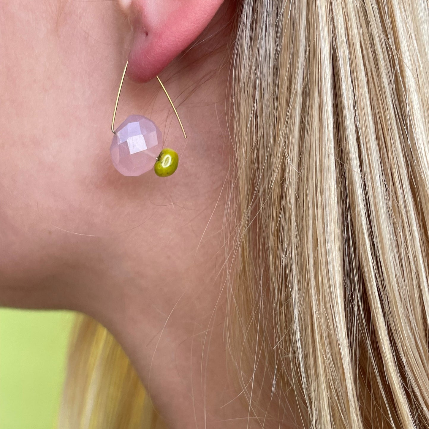 Petite Triangle Lobe Huggers with Orange Coral and Chartreuse Green Chalcedony