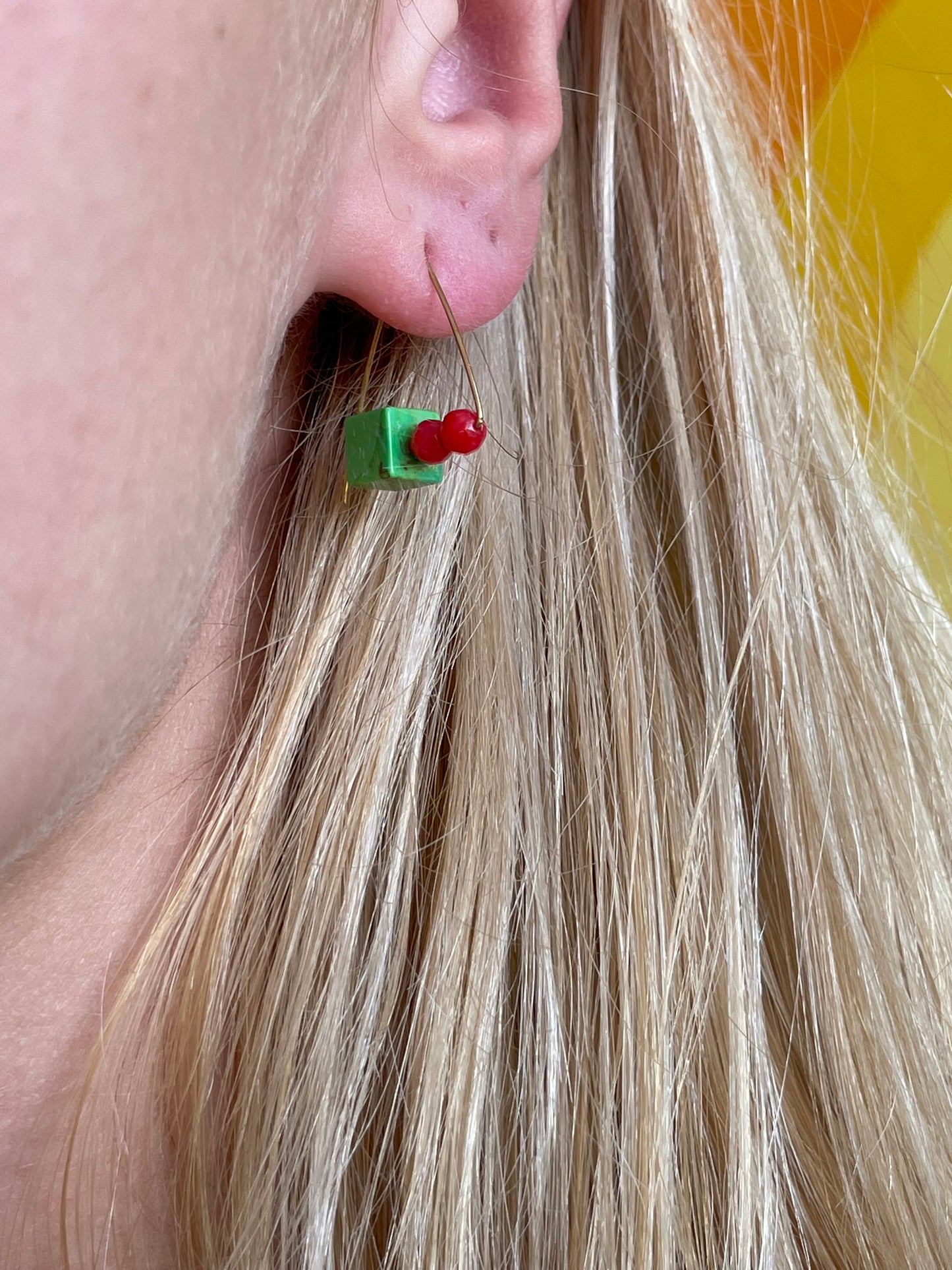 Petite Triangle Lobe Huggers with Peach Moonstone Small Oval and Round Beads