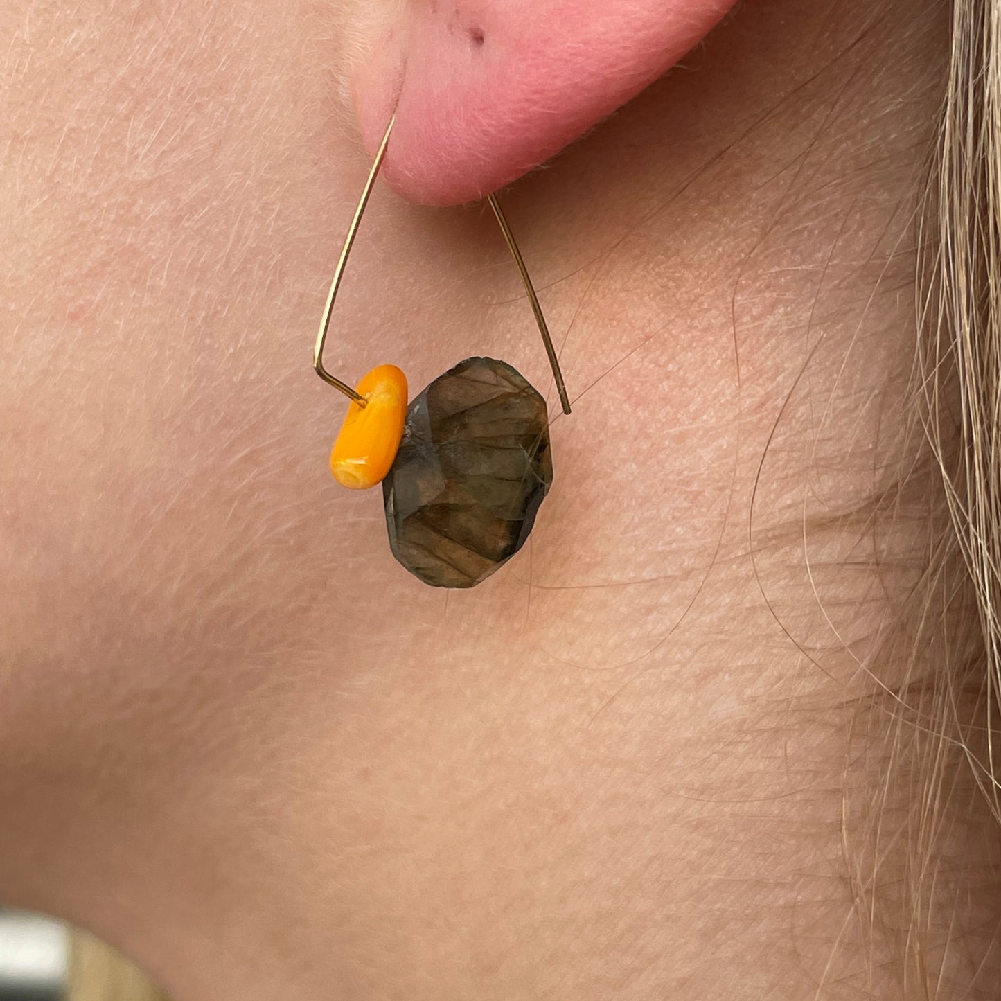 Petite Triangle with Labradorite & Orange Bamboo Coral
