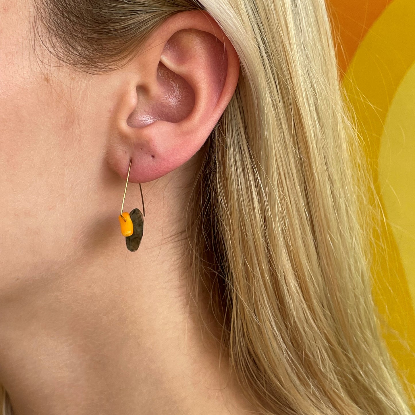Petite Triangle with Labradorite & Orange Bamboo Coral