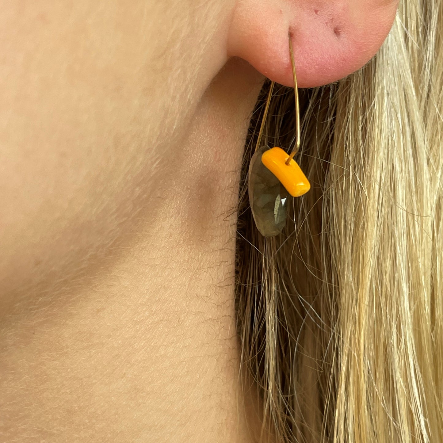 Petite Triangle with Labradorite & Orange Bamboo Coral