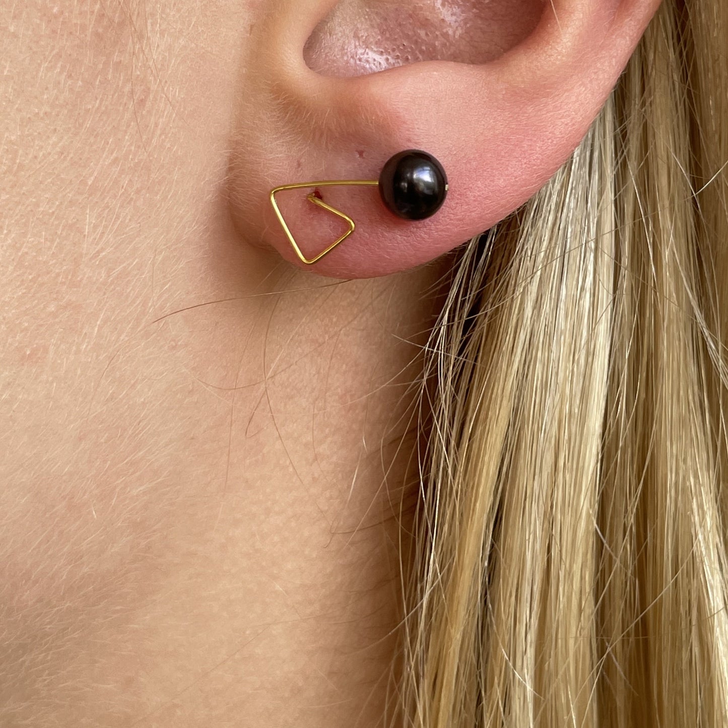 Angled Studs with Round Fresh Water Pearls (4mm)