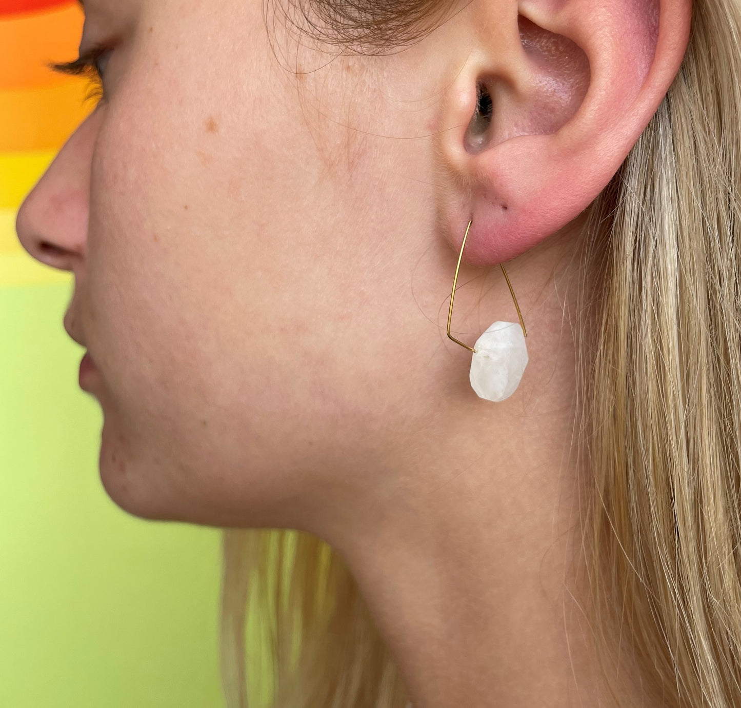 Petite Triangle Lobe Huggers with Orange Coral and Chartreuse Green Chalcedony