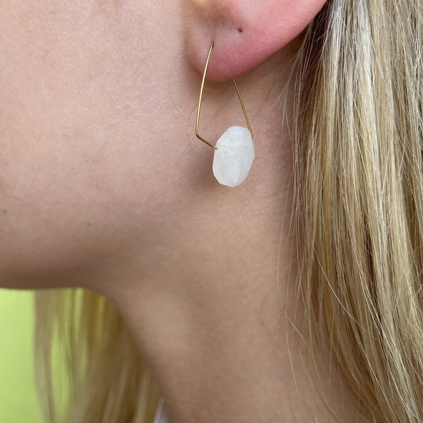 Petite Triangle Lobe Huggers with Peach Moonstone Small Oval and Round Beads