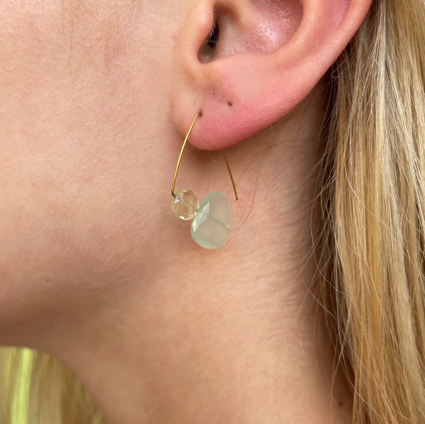 Petite Triangle Lobe Huggers with Soft Green Amazonite & Chartreuse Bamboo Coral