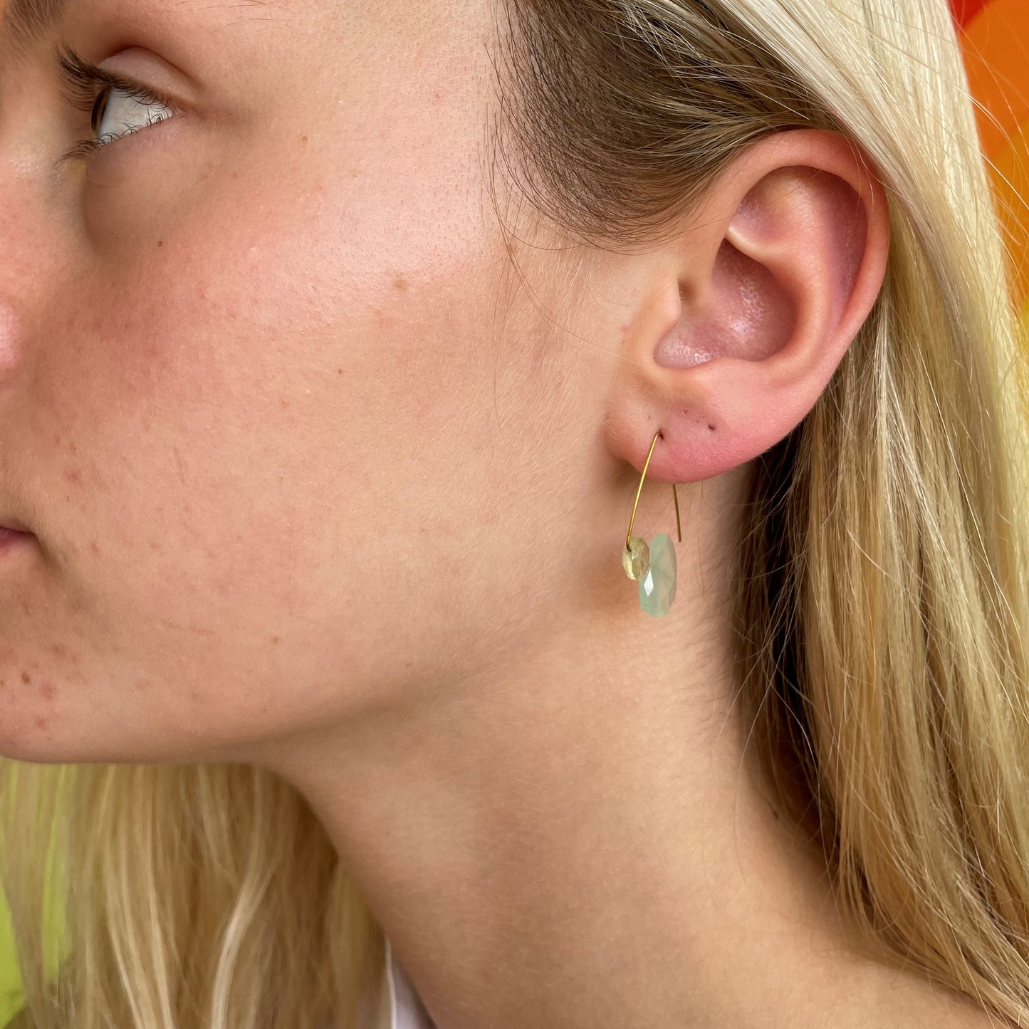 Petite Triangle Lobe Huggers with Soft Green Amazonite & Chartreuse Bamboo Coral