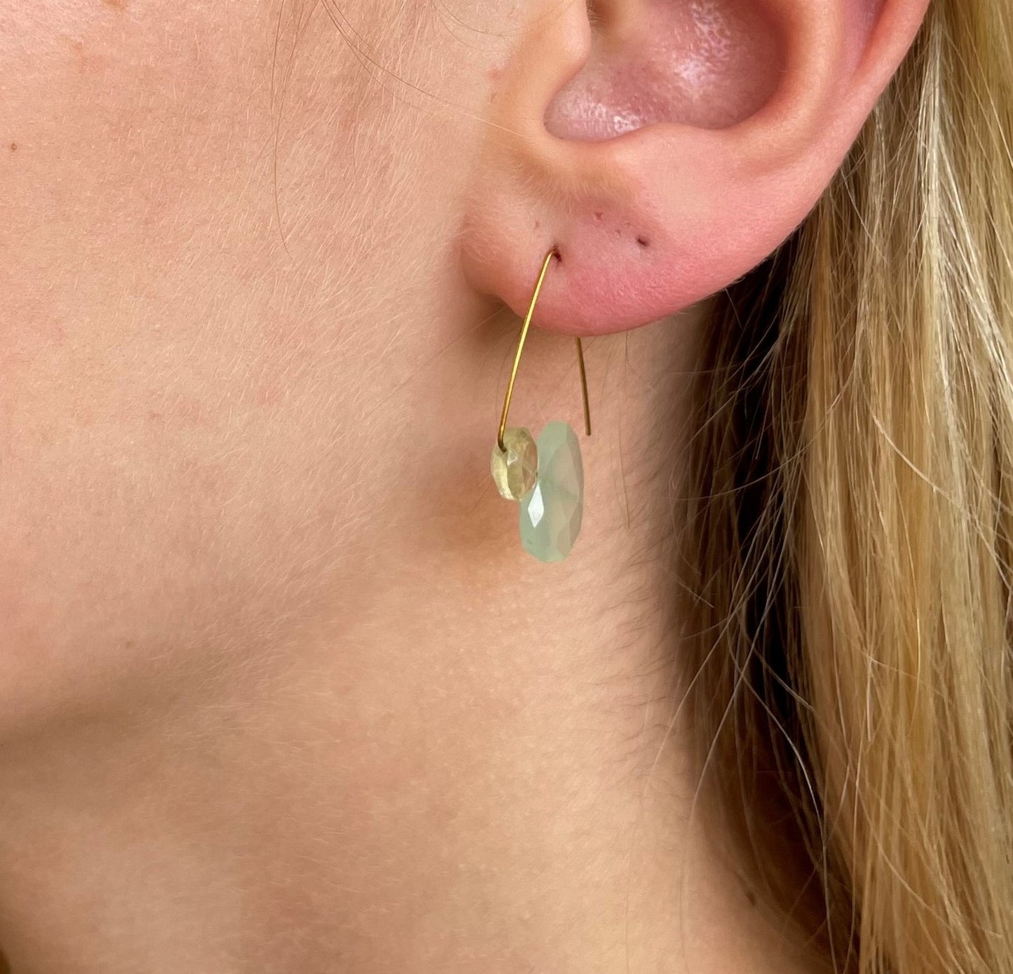 Petite Triangle Lobe Huggers with Labradorite and Green & Orange Sea Bamboo
