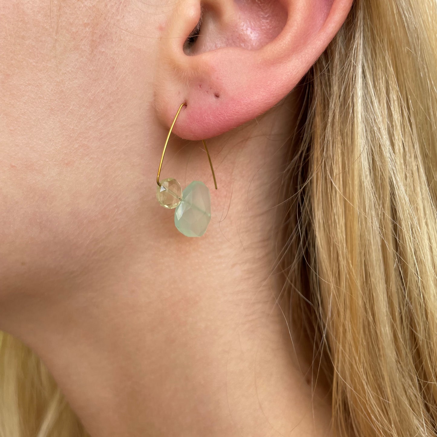 Petite Triangle Lobe Huggers with Pink Rhodochrosite and Round Freshwater Pearls
