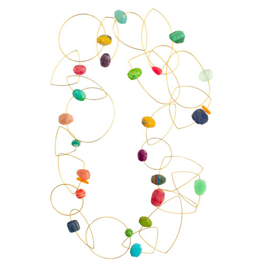 'Morph It'! Long Articulated Statement Necklace with Multi coloured gemstones