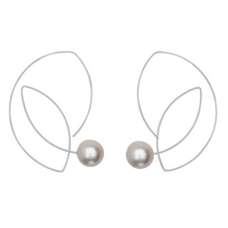 Large Cubist Earrings with Round Fresh Water 12mm round Pearls
