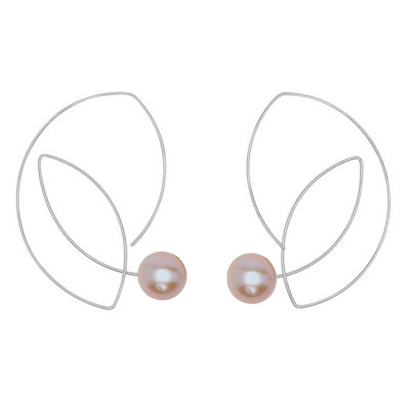 Large Cubist Earrings with Round Fresh Water 12mm round Pearls