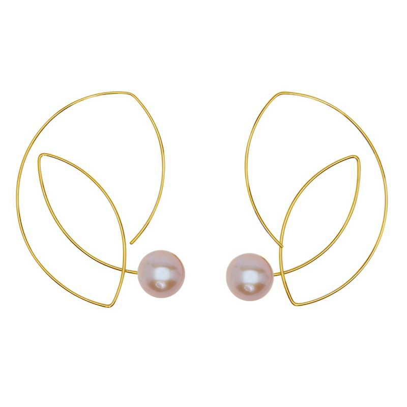 Large Cubist Earrings with Round Fresh Water 12mm round Pearls