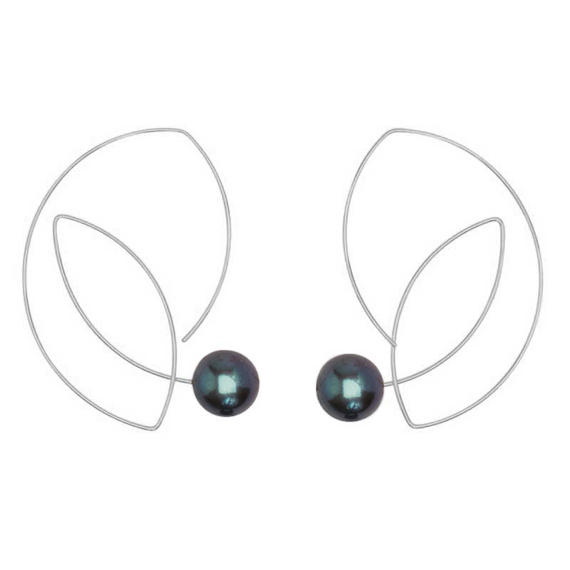 Large Cubist Earrings with Round Fresh Water 12mm round Pearls