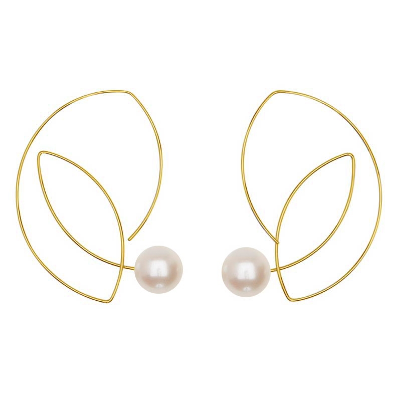 Large Cubist Earrings with Round Fresh Water 12mm round Pearls