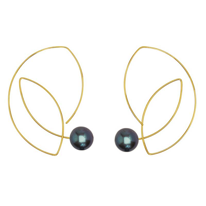 Large Cubist Earrings with Round Fresh Water 12mm round Pearls