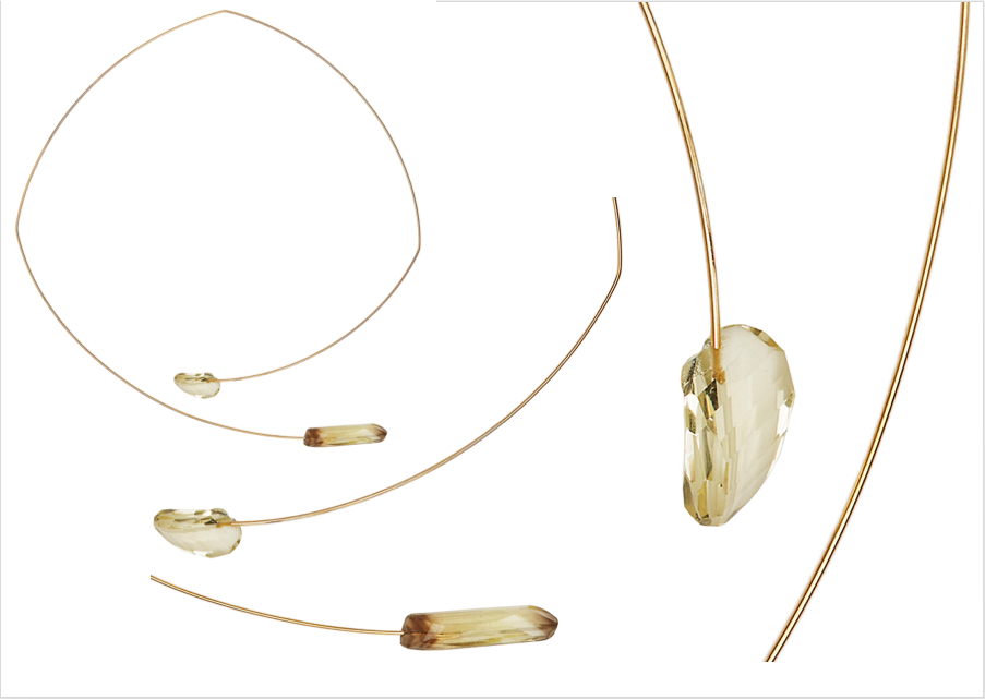 Asymmetric Neckwire with Bio (natural bicolour) and Lemon Quartz