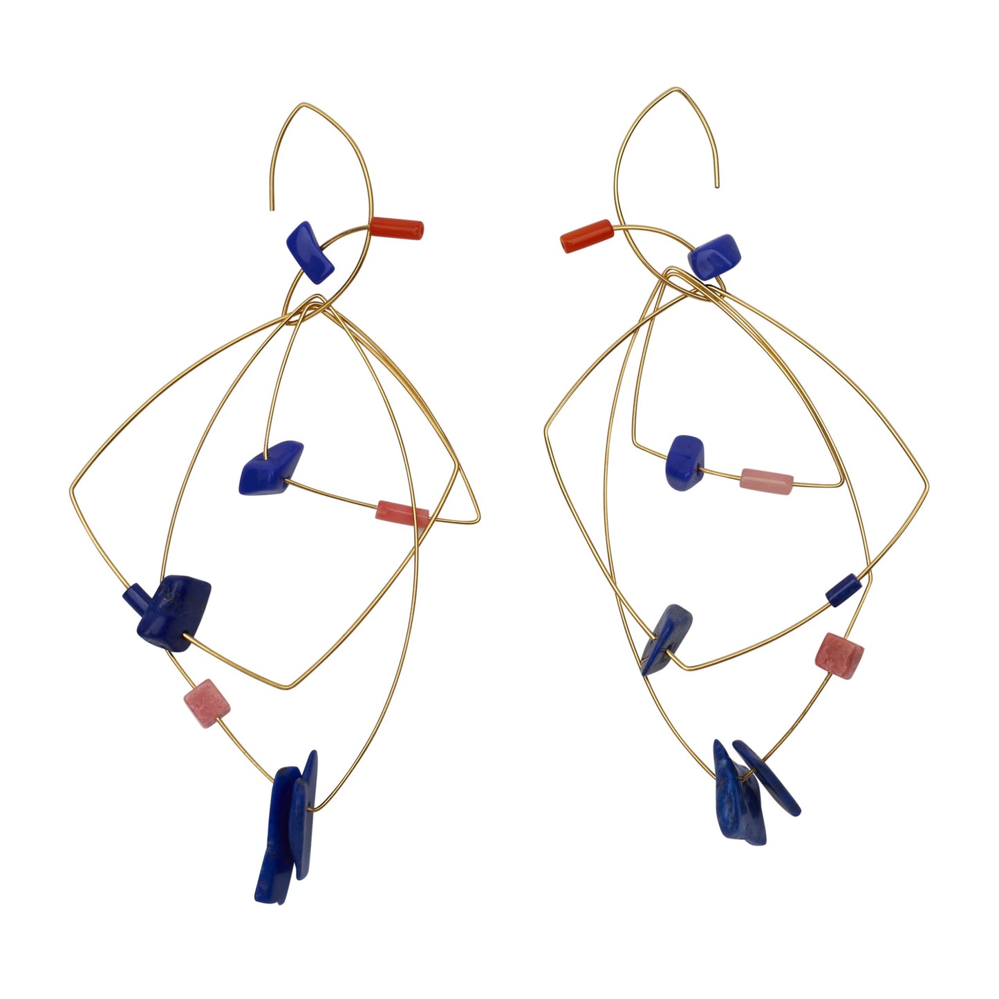 Multi Wear Earrings with Lapis Lazuli, Rhodochrosite and Coral