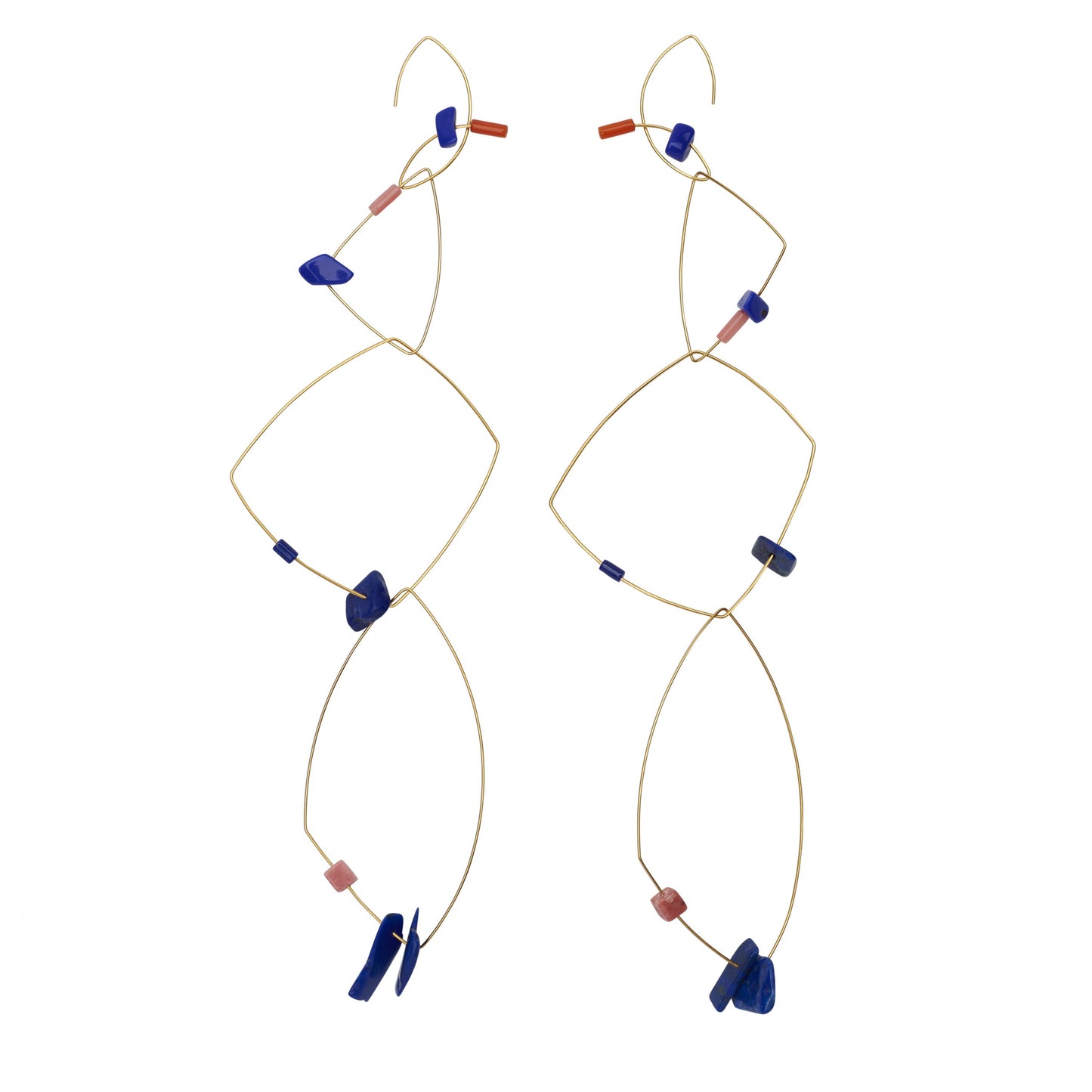 Multi Wear Earrings with Lapis Lazuli, Rhodochrosite and Coral