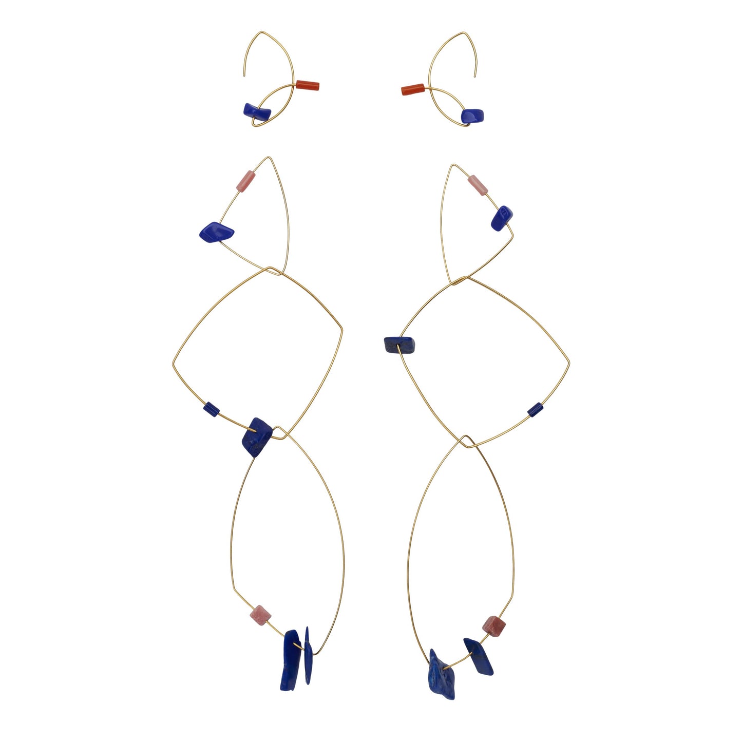 Multi Wear Earrings with Lapis Lazuli, Rhodochrosite and Coral