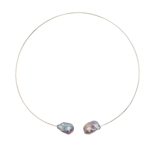 Round Neck Wire with Grey Baroque Pearl