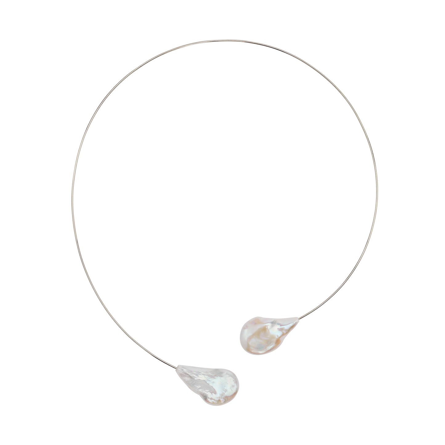 Round Neck Wire with White Flat Baroque Pearls