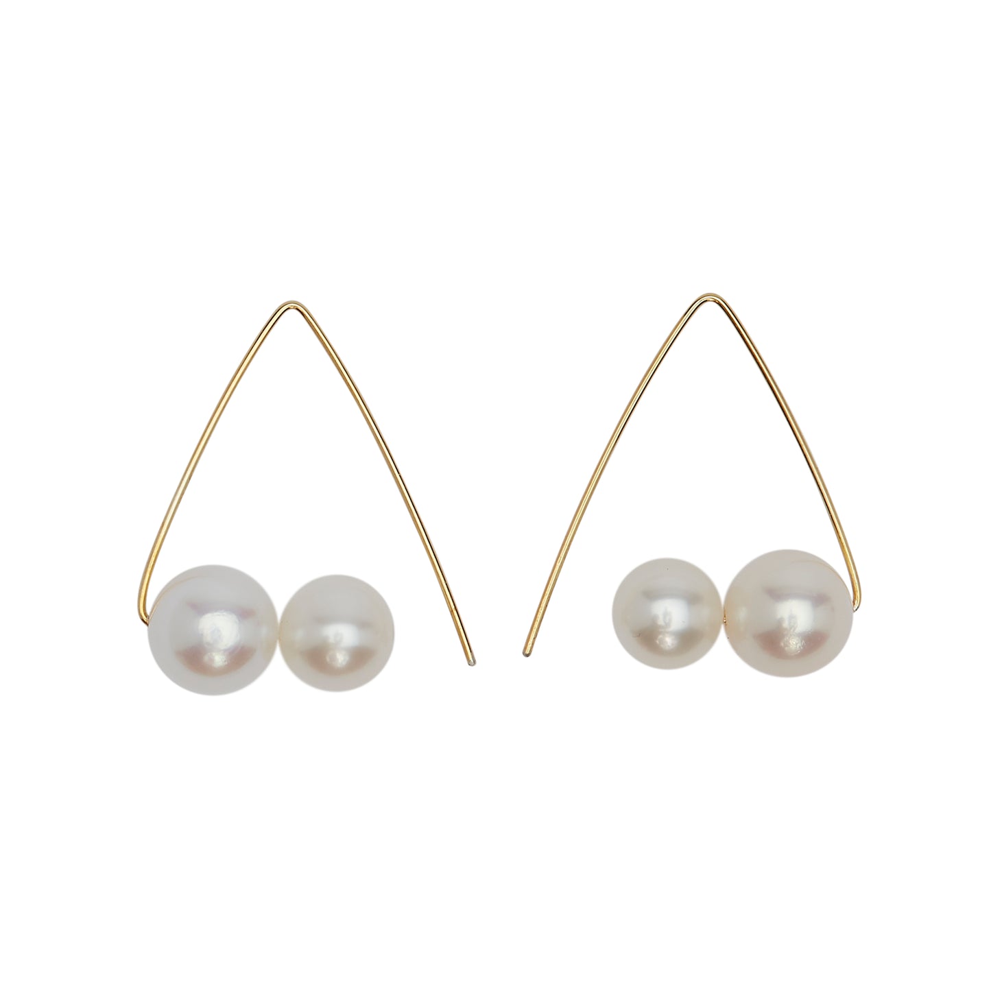 Petite Triangle Hoops with White Fresh Water Pearl Rounds (7mm, 9mm)