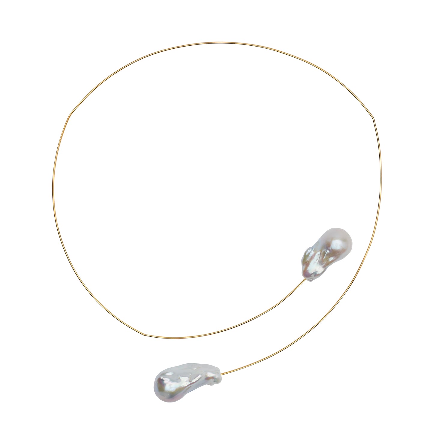 Asymmetric Neckwire with Large White Baroque Pearls
