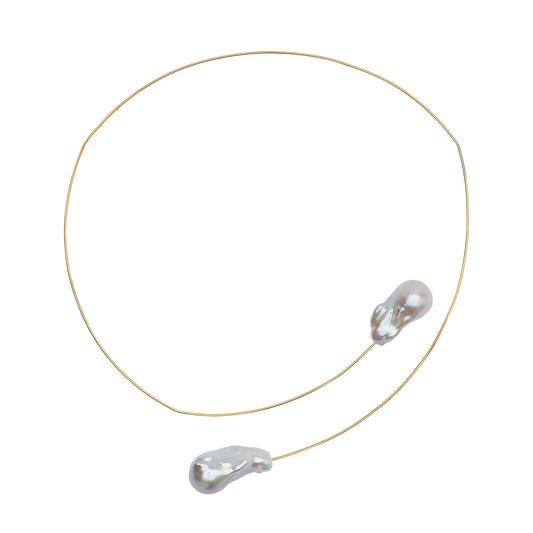 Asymmetric Neckwire with Large White Baroque Pearls