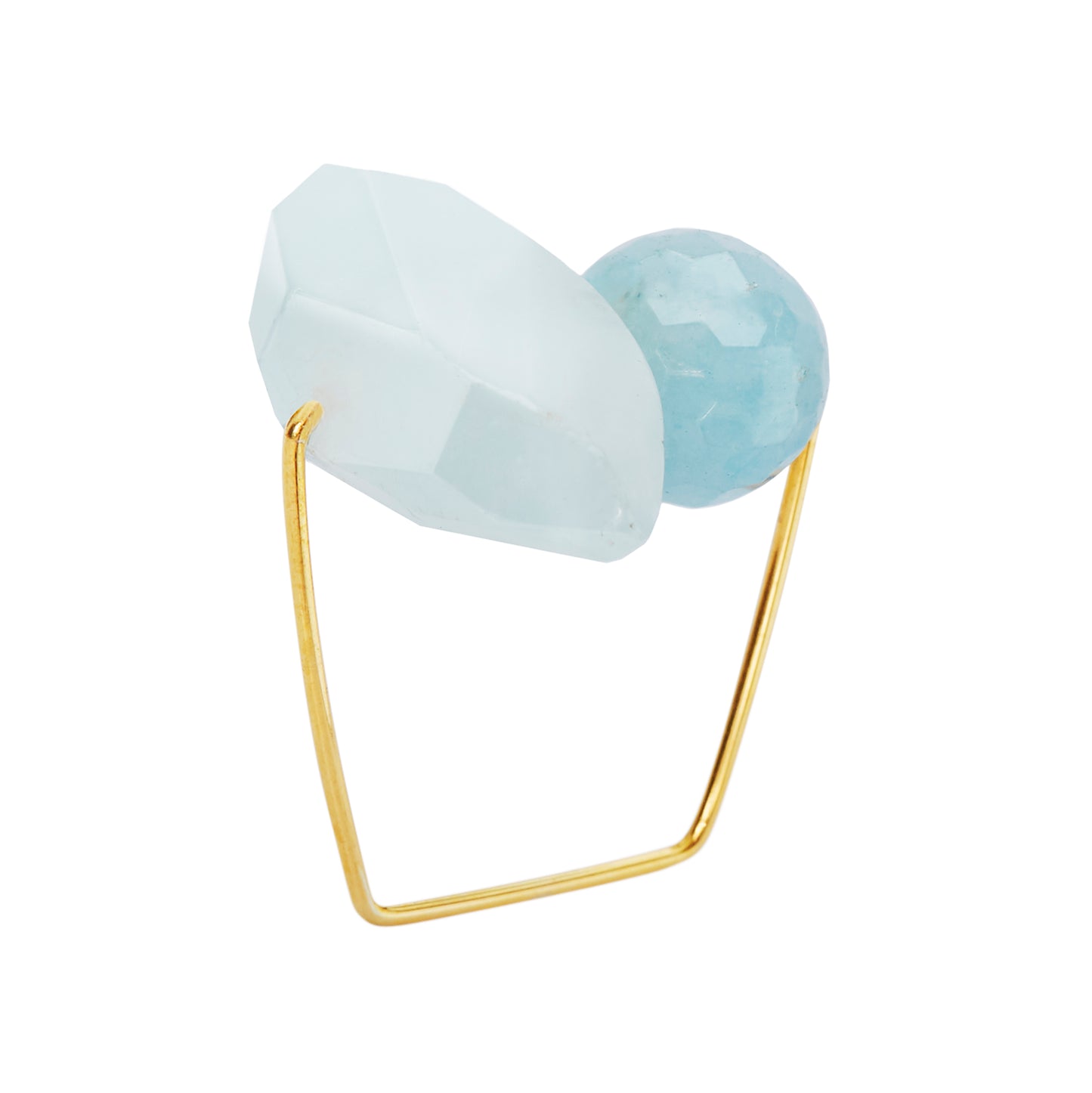 Square Ring with Aqua Marine facet ball & abstract faceted shard