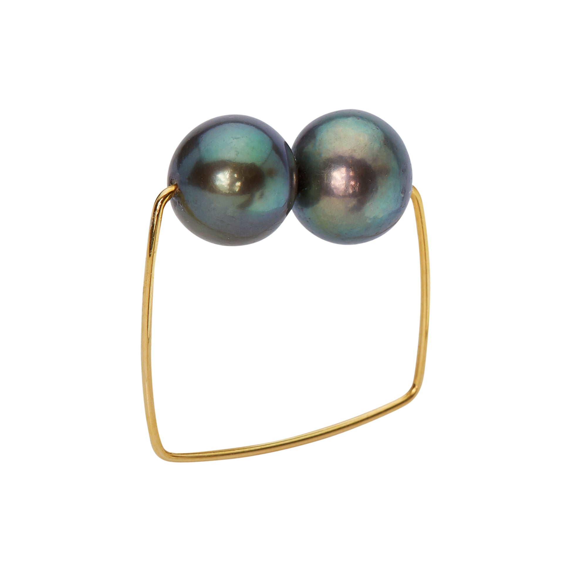 Square Ring with Peacock Fresh Water Pearls (2mm x 9mm)