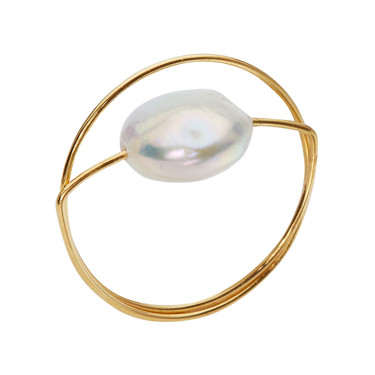 Triangle Ring with White Fresh Water Pearl Coin
