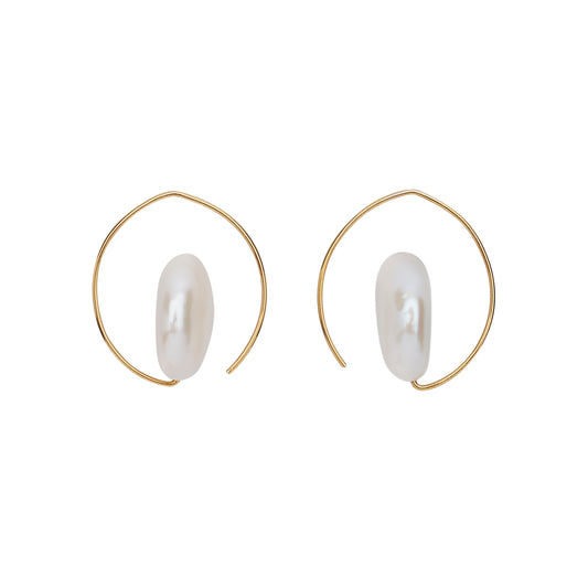 Petite Curl Earrings with White Fresh Water Pearl