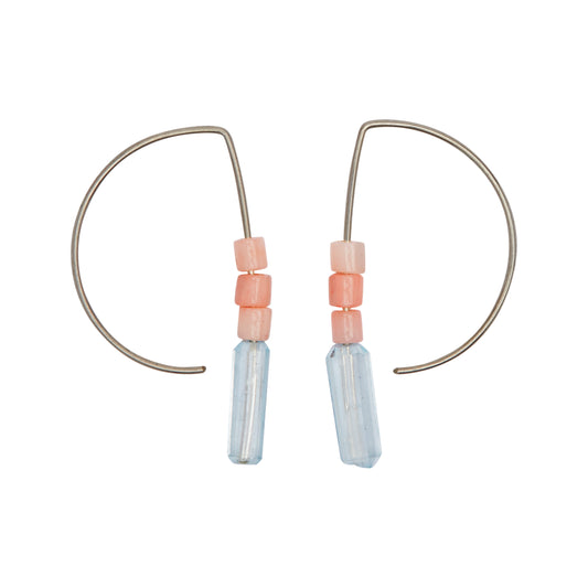 Short Curve Earrings with Coral and Topaz