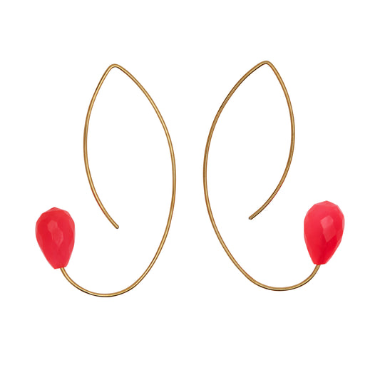 Angled Curve Earrings with Fuchsia Chalcedony Drops