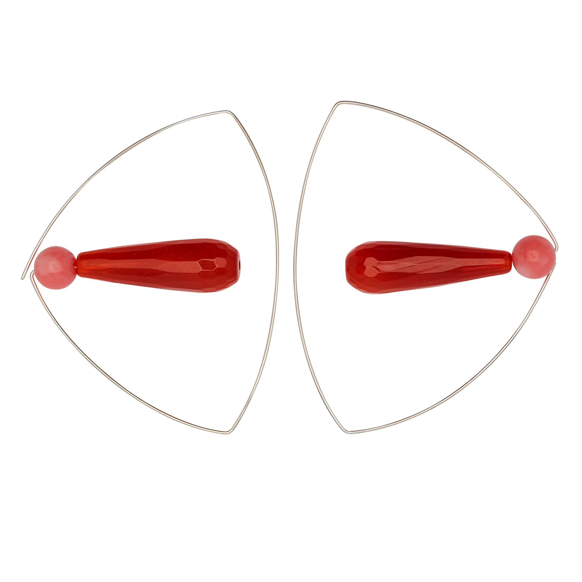 Large Triangle Loop Earrings with Coral and Agate