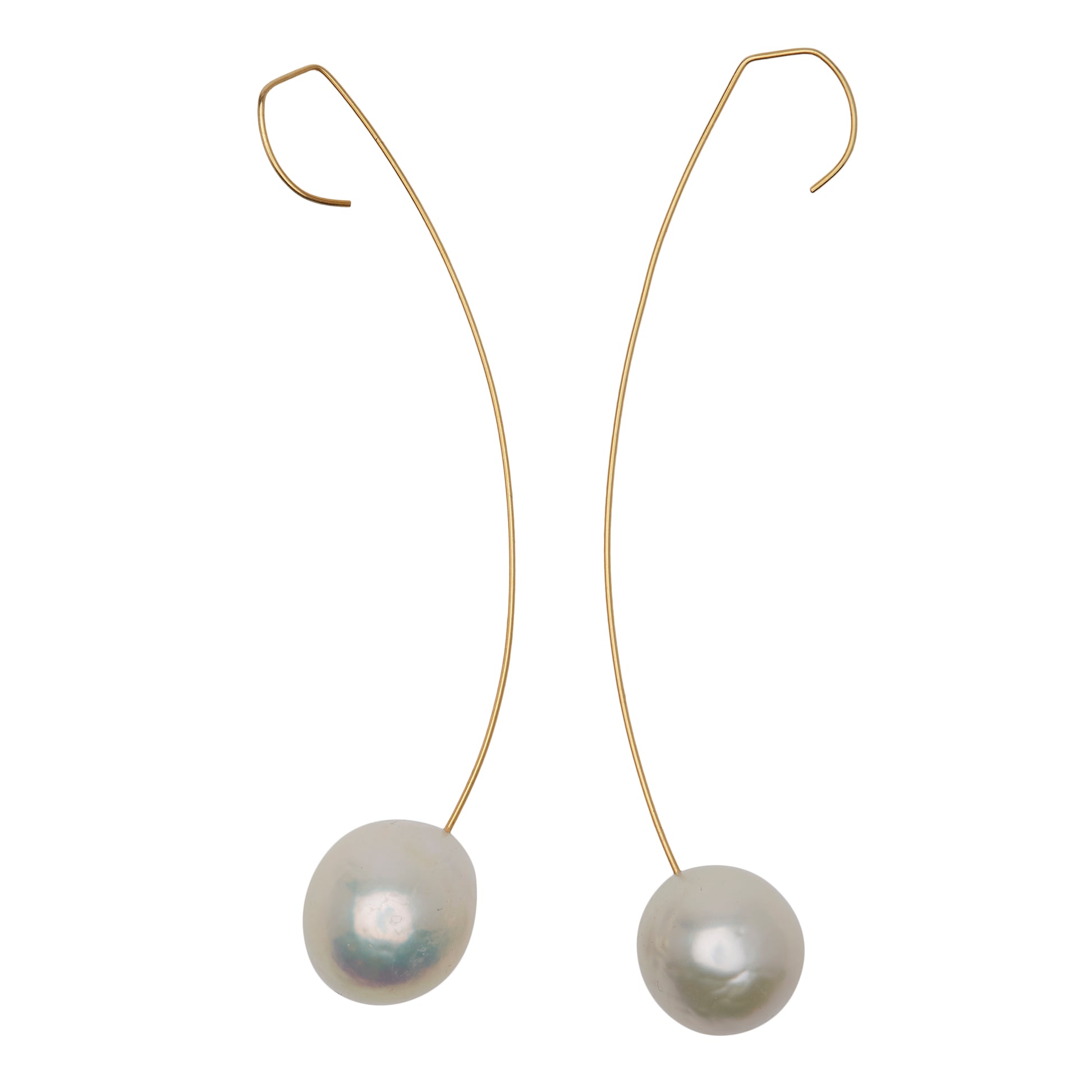 Long Curved Drop Earrings with Grey Fresh Water Pearls (12mm)