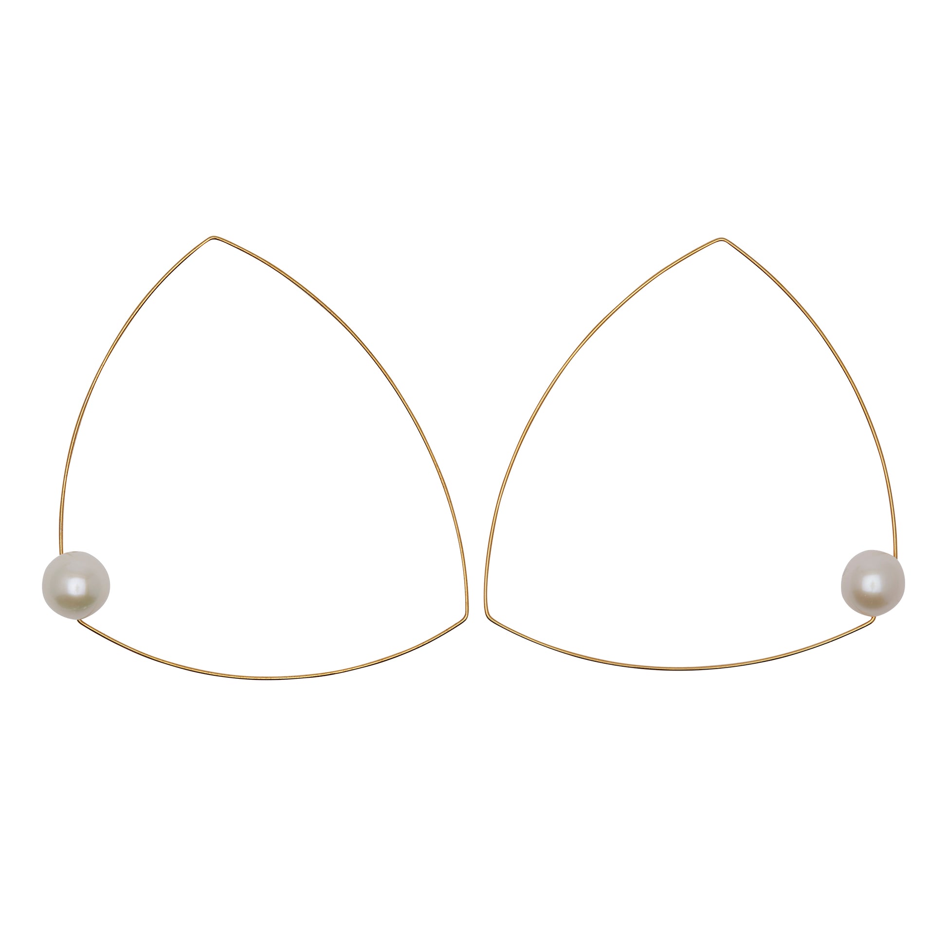 Wide Triangle Earrings with White Fresh Water Pearl (12mm)