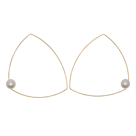 Wide Triangle Earrings with White Fresh Water Pearl (12mm)