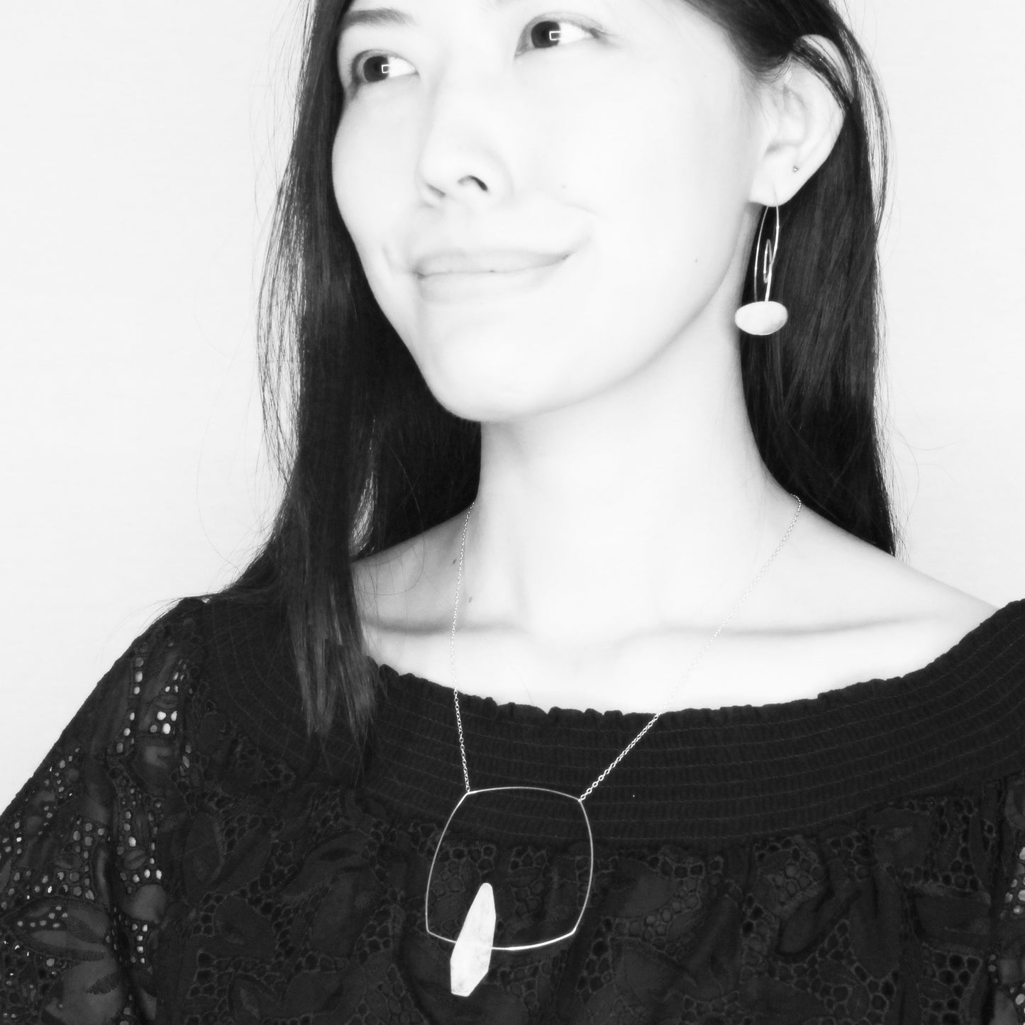 Square Pendant Necklace with Keshi Fresh Water Pearl